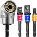 CIGOTU Impact Grade Power Hand Tools Driver Sockets Adapter Extension Set, 3Pcs 1/4 3/8 1/2" Hex Shank Drill Nut Driver Bit Set + 105 Degree Right Angle Driver Extension Screwdriver Drill Attachment