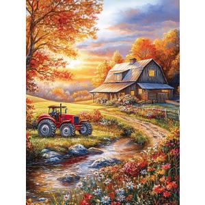 Pavemlo 5D Diamond Art Kits for Adults House Tree, Full Drill Diamond Art Autumn Pictures Paint with Diamonds, DIY Cross Stitch Jewel Art Rhinestone Craft for Home Wall Decor 12x16 Inch