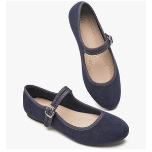 BABUDOG Womens Mary Jane Flats with Strap,Faux Suede Black Flats Shoes,Flats Shoes Women Dressy Comfortable,9