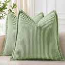 decorUhome Spring Corduroy Sage Green Throw Pillow Covers 18x18 Set of 2 Decorative Soft Boho Farmhouse Couch Pillow Covers for Living Room Bed Sofa Broadside Striped Pillow Cases