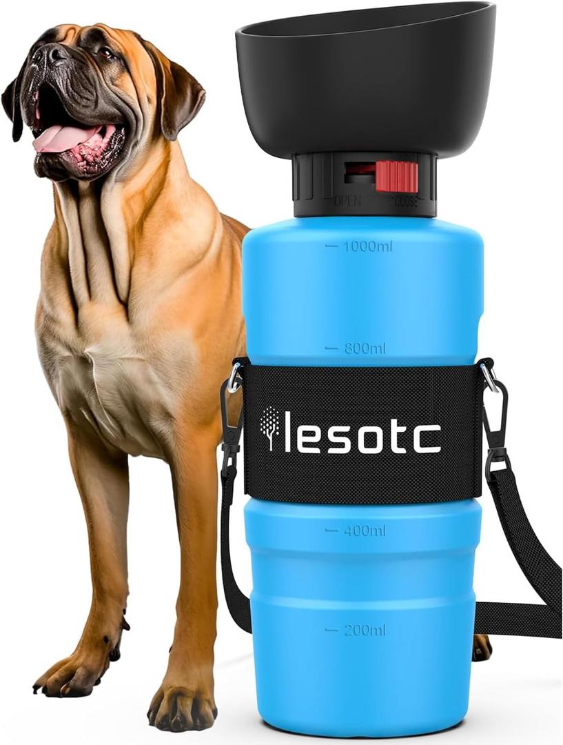 lesotc Dog Water Bottle, Portable Pet Water Dispenser, Leak Proof Travel Squeeze Water Bottle for Dogs, Puppy Essentials Dog Stuff Accessories for Outdoor Walking, Hiking, BPA-Free, Lightweight (34 Ounces, 3rd Gen Upgraded Blue)