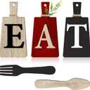 Jetec Cutting Board Eat Sign Set Hanging Art Kitchen Eat Sign Farmhouse Fork and Spoon Wall Decor Rustic Primitive Country Kitchen Decor for Home over Cabinet Decoration(Red, Black, Beige)