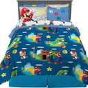 Super Mario Bros Kids Bedding Super Soft Cozy Comforter and Sheet Set with Sham, 7 Piece Full Size Nintendo Gamer Bed Set, (100% Officially Licensed Product) by Franco