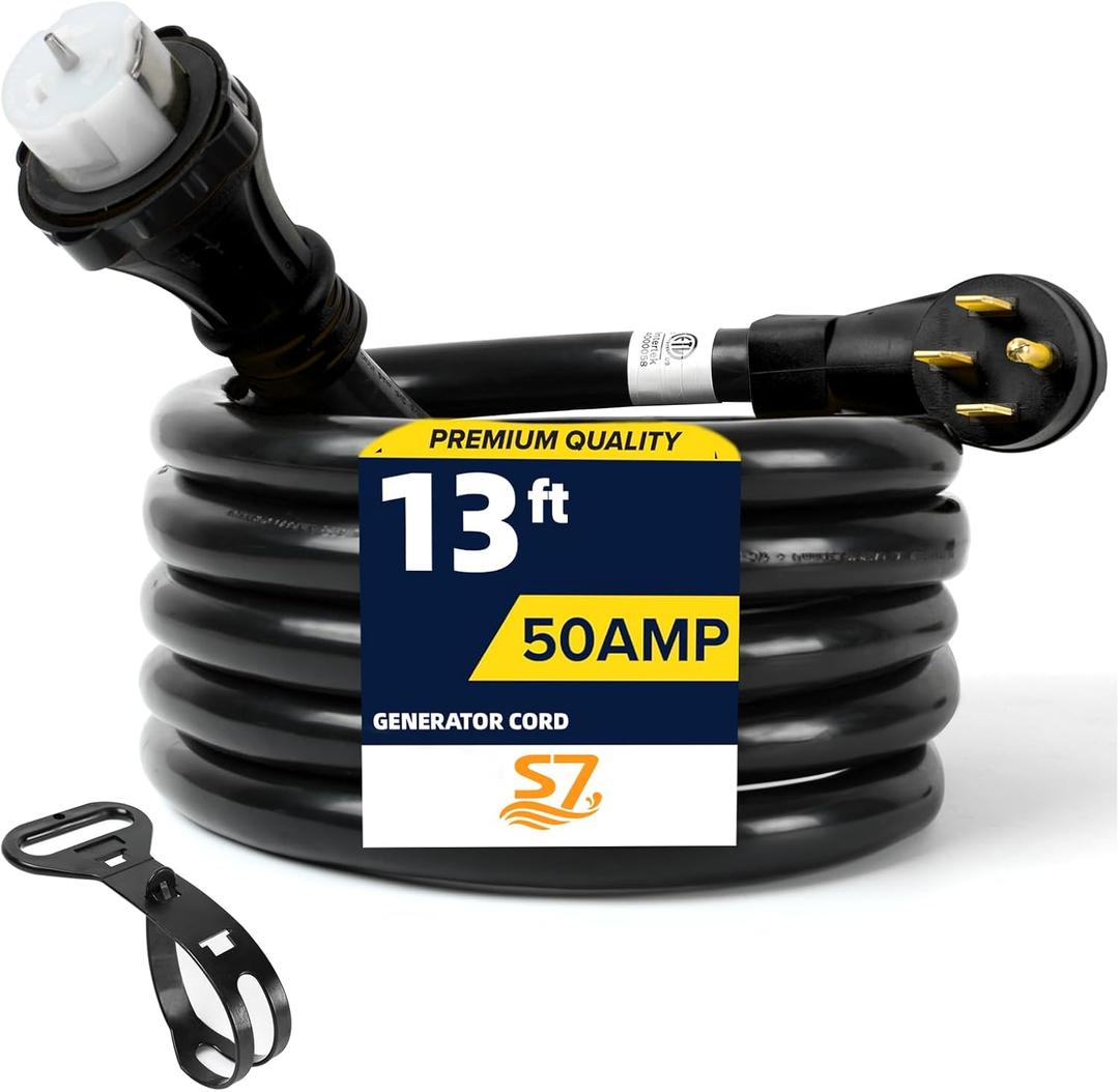 50 Amp Generator Extension Cord 13FT, NEMA 14-50P to SS2-50R with CS6364 Twist Lock Connector, STW 6/3 + 8/1 Heavy Duty Power Cord for Generator to House, Transfer Switch & Power Inlet Box