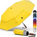 Royal Walk Windproof Folding Travel Umbrella Compact and Strong Luxurious Real Wood Handle Automatic Open Close Vented Double Canopy for Men and Women (Yellow)