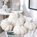 Kajaia 4 Pcs Fall Decor Pumpkin Throw Pillow Fall Pillow 11 Inches 7 Inches 3D Cushion Thanksgiving Sherpa Plush Fluffy Stuffed for Autumn Halloween Christmas Home Sofa (White)