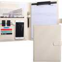 12.8 * 9.6 inch Portfolio Case Business Padfolio, Smart Phone is Usable in Document Organizer, Conference File Folder with A4/Letter Size Clipboard and Notepad - Beige