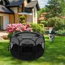 Goozii Portable Puppy Playpen Indoor, Small Dog Playpen, Pop Up Kitten Cat Play Pen Tent for Outdoor, Foldable Pet Cage Crate Kennel with Zip Gate Top Cover Bottom for Travel Camping RV Car (Black)