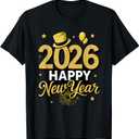 Happy New Year Party 2026 Ballon Family Matching Men Women T-Shirt, Small, Black