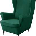 CONRUSER Stretch Wingback Chair Covers, 2 Piece Wing Chair Slipcovers Soft Velvet Armchair Covers with Elastic Bottom for Living Room Bedroom (Green)