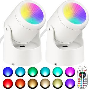 URTOM 6W RGBW Uplighting Indoor Color Changing Up Lights Indoor with Remote Dimmable LED Spot Lights for Home Aluminum Accent Lighting for Party Plant Decor with 5.9 FT Plug Cord, 2 Pack (White)