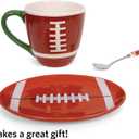 Football Mug Coffee Novelty Ceramic Mug & Cute Football Themed Spoon & Coaster Tray Dish, Great Football Sports Gifts Idea, For Men, Women, Great for Holidays, Birthdays, Fathers Day Etc.