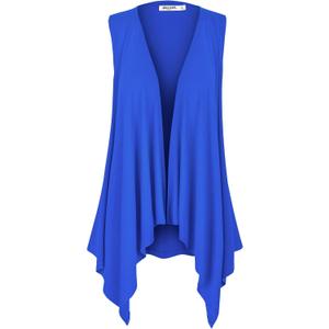 Lock and Love Women's Sleeveless Print/Solid Draped Open Front Cardigan Vest Asymmetric Hem Plus Size (Medium, Wsk1071_royal_brite)