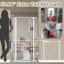 57" Extra Tall Cat Gate for Doorways, 29.5"-33.4" Tall Pet Gates for Cats Walk Through, Auto Close High Baby Gates with Door, Child Safety Gate Indoor Stairs, Cat Proof Gate for Dogs, White