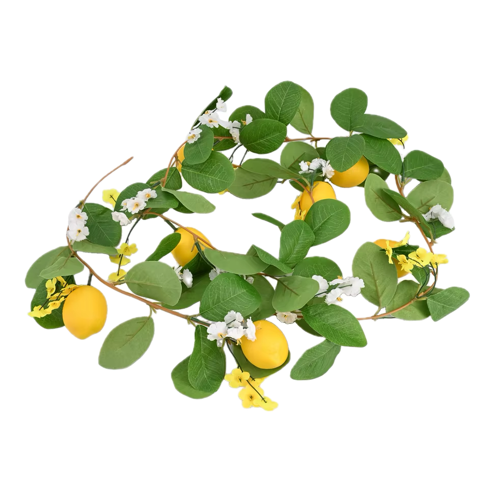 Artificial Lemon Garland with Eucalyptus Leaves, Faux Rattan Vine for Front Door, Kitchen, Outdoor and Home Decoration