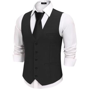 COOFANDY Men's Business Suit Vests Slim Fit Formal Dress Waistcoat Groomsman Vest For Wedding (Black)