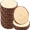 15 Pack 6-7 Inch Natural Wood Slices for Crafts, Unfinished Wood Slices with Bark 0.6 Inch Thick Wood Rounds Wooden Coasters for Crafts, Ornaments, Decorations