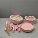 Astercook 21 Pcs Pots and Pans Non Stick Ceramic Cookware Set, Detachable Handles, RV Kitchen Cooking Set, Oven Safe, Induction Ready, Stackable, Pink