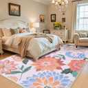 OLANLY 4x6 Area Rug, Washable Floral Rug for Bedroom, Living Room, Dining Room  Non Slip Low Pile Soft Indoor Carpet, Lightweight & Non-Shedding Throw Rug for Office or Kids Room, Pink