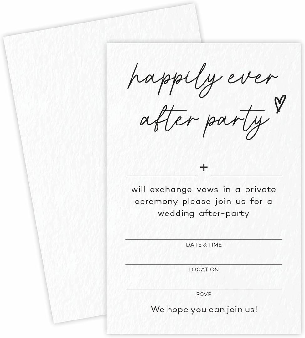 25 White minimalist wedding invitations,happily ever after party, Fill out style Double Sided wedding invitation set with envelopes, wedding party decorations & supplies - A14