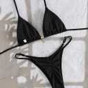 Tainehs Women's Brazillian Triangle Thong Bikini Set Sexy String Two Piece Swimsuit Bathing Suit (Black, S)