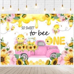 Withu Honeybee First Birthday Backdrop So Sweet to Bee One A Little Girl Princess Pink Photography Background Baby Shower Party Banner Cake Table Photo Booth Props 7x5ft
