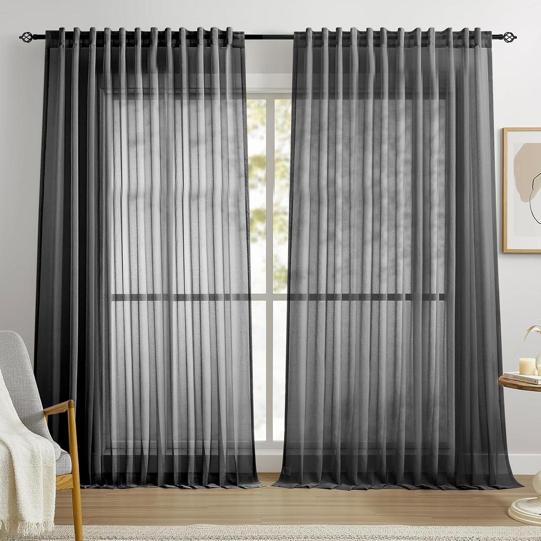 Dreaming Casa Ivory Sheer Curtains 96 Inches Long, Rod Pocket & Back Tab Light Filtering Textured Sheers for Living Room Bedroom, 2 Panels, Each 52" W x 96" L