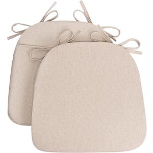 Sunsleek Chair Cushions for Dining Chairs, D-Shaped Seat Cushions with Removable Washable Cover and Ties, Chair Pads for Kitchen, Indoor Dining Room, Patio Chairs, 17'' x 16'', Set of 2, Beige