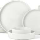 Stoneware Dinnerware Sets for 4 with Pasta Bowl, Onader 16 Piece Plates and Bowls Dish Set, Speckled Kitchen Dishware Dining Ware, Microwave & Dishwasher Safe - Cloud White