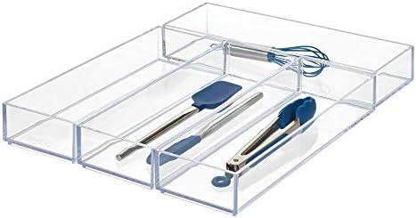 iDesign Clarity Drawer, Kitchen and Bathroom Organization Silverware, Spatulas, Gadgets, Large-Set of 3 (One Of The Drawer Has A Small Crack)