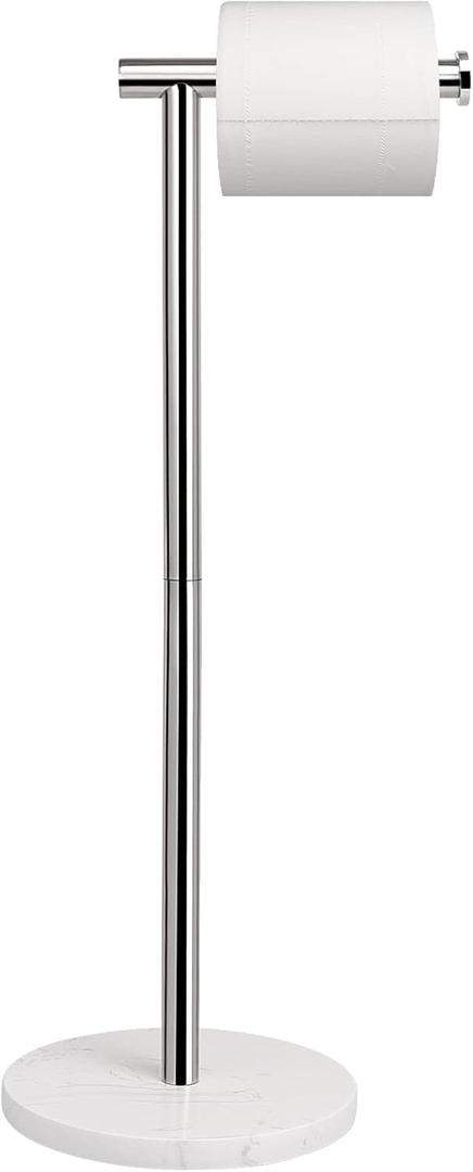 NearMoon Bath Toilet Paper Holder Stand- Modern Tissue Roll Holder Freestanding with Balanced Base, Rustproof Toilet Roll Holder for Bathroom/ Kitchen Countertop (Chrome Finish, Marble Base)