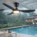 Newday 52 Inch IP66 Waterproof Outdoor Ceiling Fan with Lights, Heavy Duty Weatherproof Gazebo Fan with Remote, 3CCT Dimmable LED, 9000CFM Quiet DC Motor for Patio, Porch, Pergola, Black