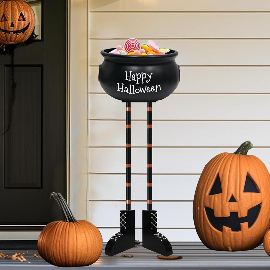 Hourleey Halloween Decorations, Witch Legs Candy Bowl Decoration, 26'' Witch Cauldron Hocus Pocus Indoor Outdoor Decor, Halloween Decor for Party Front Lawn Yard Home