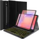 Backlit Keyboard Case for Samsung Galaxy Tab S10 Lite/ S10 FE/ S9 FE 5G 10.9 Inch/Tab S9 11 Inch, 7 Color Light Detachable Wireless Keyboard with 360 Rotatable PU Case