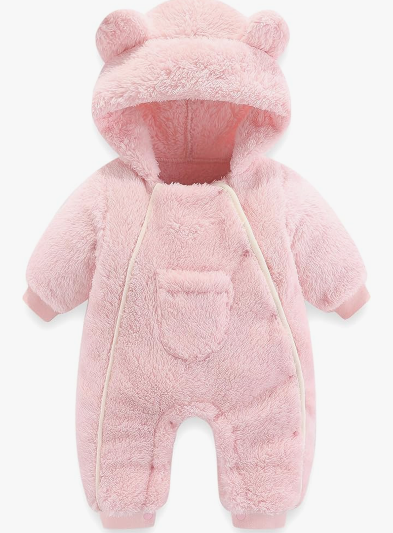 Newborn Baby Bear Outfit Suit Girls Boys Fleece Jumpsuit Romper Hooded Coat Winter Clothes Outwear Snowsuit, 3-6 months