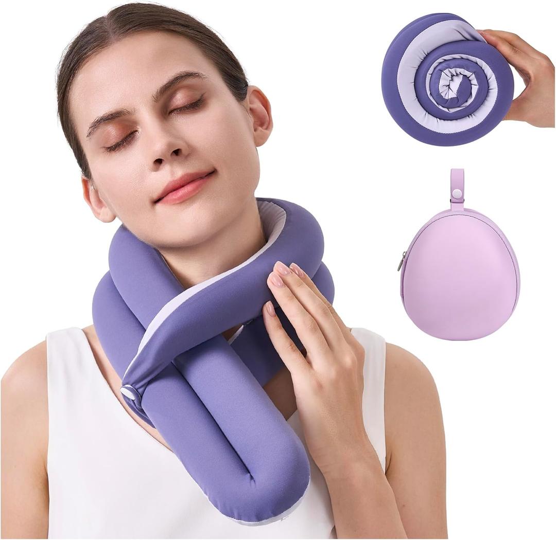 Travel Pillow, Neck Pillow  Ergonomic Memory Foam Pillow for Airplane, Adjustable & Ultra-Lightweight with Dual-Sided Fabric for Flight, Car, and Office Use, Purple