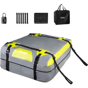 WELKIN Heavy Duty Rooftop Cargo Carrier Bag - 15 Cubic Waterproof Car Roof Bag for All Vehicles with/Without Rack - Includes Anti-Slip Mat, 6 Door Hooks, TSA Lock & Storage Bag - Reinforced Straps
