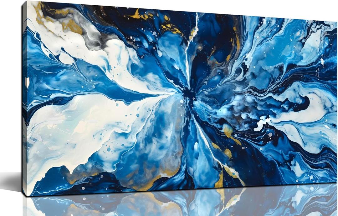 Blue Pictures Wall Decor for Living Room - Abstract Paintings Canvas Wall Art for Bedroom Decor Size 20" x 40"