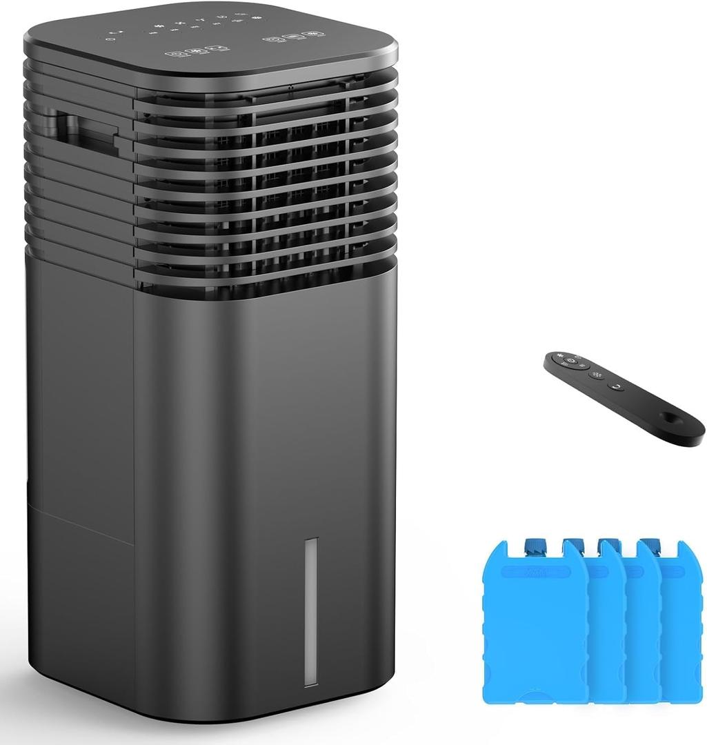24" Windowless Evaporative Air Cooler, 15H Timer & 120°Oscillation, 3-IN-1 Cooling Fan Unit with Remote, 2-Gal Tank, 3 Modes & 3 Speeds, Ultra-Quiet Ventless Swamp Cooler for Home Office, Onyx