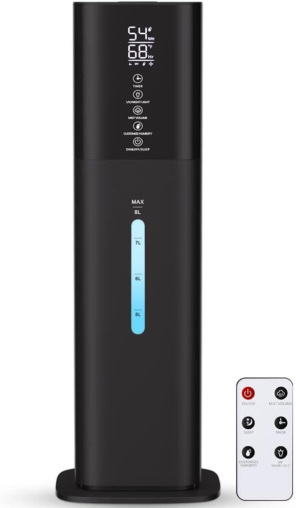 Humidifiers Large Room Bedroom with 7 Colors Light, 2.1Gal(8L) 3 Speed Quiet Ultrasonic Cool Mist Humidifier with 360 Nozzle, Humidity Setting, Timer, Aroma Box for Home Plant Baby Yoga Sleep (Black)