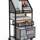 Rolling File Cart with 2 Drawers Metal Moving Craft Storage Cart with Lockable Wheels Wood&Mesh Rolling File Organizer Filing Cabinets for Home Office Classroom Organization(31 * 15 * 10 Inch)