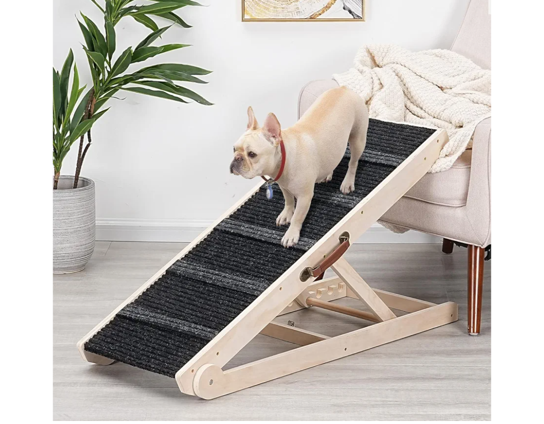 SweetBin Dog Ramp for Bed - Foldable Small to Large Dog Ramp for Couch - 6 Adjustable Height from 12" to 24" - Stairs with High Traction Mat - Wooden Portable Ramp for Dogs to Get on Bed Couch Car Up to 200LBS