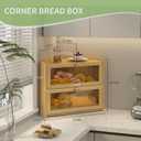 JANSNIMEN Bamboo Corner Bread Box for Kitchen Countertop, Large Bread Container Storage Bamboo Wooden Farmhouse Bread Box with Window Bread Holder