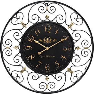 24 Inch Vintage Iron Metal Wall Clock, French Elegant Retro Decor, Large Farmhouse Wall Clock, Silent Battery Operated Wall Clocks for Living Room Kitchen Bedroom