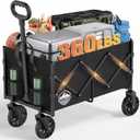 Collapsible Wagon, Portable Folding Wagons Carts with Wheels Foldable, 360lbs Heavy Duty Utility Cart with Cup Holders for Beach Grocery Camping Garden (120L)