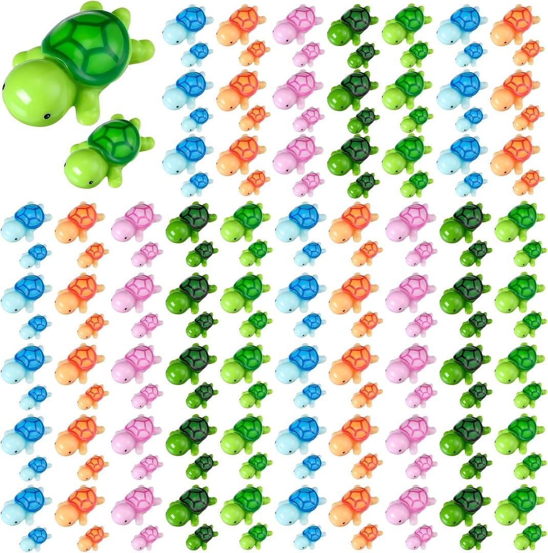 Soaoo 120 Pcs Mini Resin Turtle Figurine Cute Tiny Turtle Statue Mini Sea Creatures Tortoise Miniature Resin Animals for DIY Garden Decoration Cake Home Decor, 2 Sizes(Multicolor)