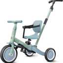 Newyoo Toddler Tricycle with Push Handle for 1-3 Year Old, Toddler Bike, Birthday Gifts and Toys for Boys and Girls, 5 in 1 Kids Trike, Convert to Baby Balance Bike, Green, TR007