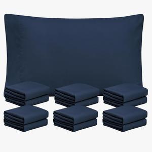 FreshCulture Navy Blue Pillowcases Queen Size 12 Pack - Bulk Pillowcase Set - Envelope Closure - Soft Brushed Microfiber Fabric - 20x30 Inches Pillow Case Set of 12 for Home, Hotels, Schools