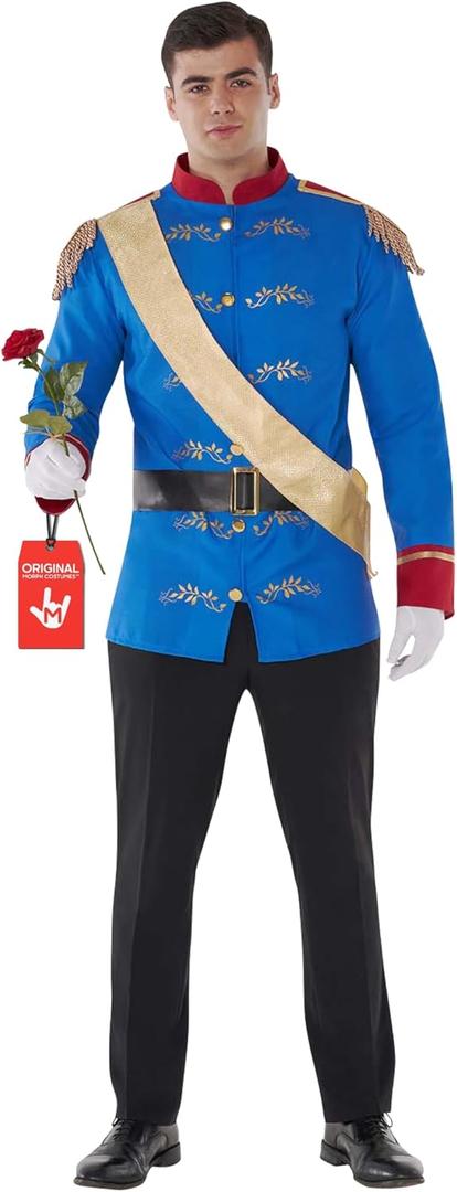 Morph Prince Charming Costume for Men  Royal Jacket, Sash & Belt  Adult Prince Halloween Costume For Men, Parties & Events (Large)