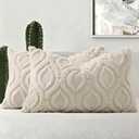 decorUhome Throw Pillow Covers 12x20 Inch Set of 2, Soft Plush Faux Wool Beige Solid Couch Pillow Covers, Accent Farmhouse Neutral Rectangle Pillow Cases for Sofa Bed Living Room